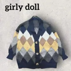 girly doll アーガイル ニット カーディガン(F)ネイビー レトロのサムネイル