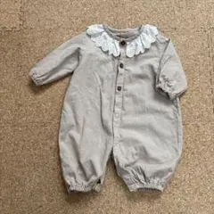 チェック柄 コットンカバーオール 70〜90cm ハンドメイド中古