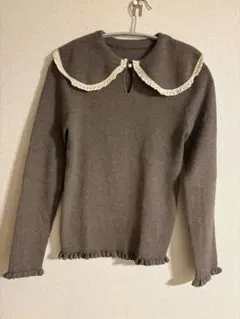 Ray BEAMS レース付きブラウンニットセーター