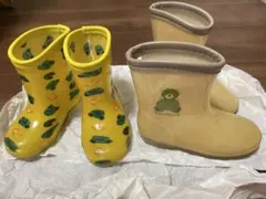 子供用長靴2足セット 梅雨 カエル テディベア 黄色 ベージュ レインブーツのサムネイル