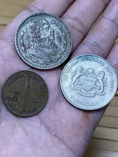 古銭 3枚セット メキシコ　銀貨　アメリカ　記念　銅貨　マレーシア　白銅貨