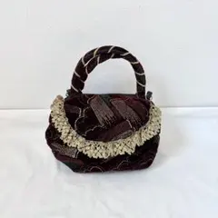ビンテージ 総柄ベロアバッグ フリル レース ゴールド 金 ミニバッグ レトロ