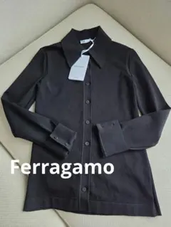 【新品】Ferragamo フェラガモ ポインテッドカラー カーディガン黒のサムネイル
