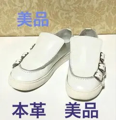 「美品」ズッカ　zucca 本革　ホワイトバックル付きスリッポン　スニーカー