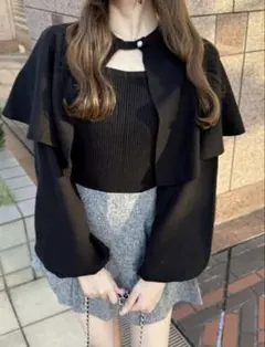 grl グレイル　ケープ付ニットトップス　黒　mb1562