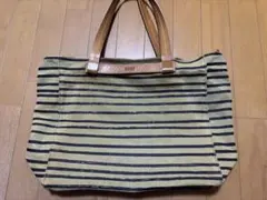 値下げ BREE カーキ/ブラック ストライプ トートバッグ
