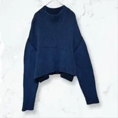 K0027 ラミラル ニットトップス 青 36 クロップド丈 リブ 秋冬 無地