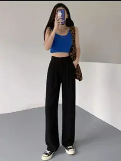 【新品】シーイン　ブラック プリーツ入りワイドパンツ