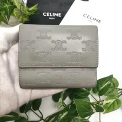 CELINE トリオンフ　三つ折り財布 グリーングレー TRIOMPHE セリーヌ （CELINE） スモール フラップ ウォレット