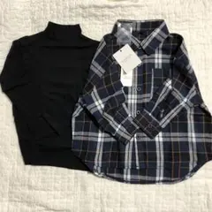 チェック　長袖シャツ 100cm ブラック　タートルネック　セット　子ども　美品