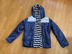 TKネイビー フード付きジャケット ストライプリバーシブル