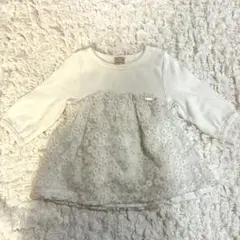 petit main ホワイト 花柄レース トップス 90