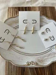 【3個セット】パール付きやチェーンのゴールドフックピアス