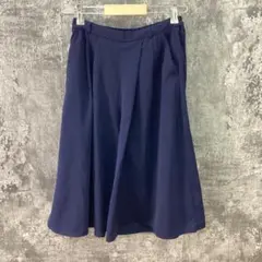 ✨タックガウチョパンツ✨タック　七分丈　ネイビー　ゴム入り　シンプル(S)