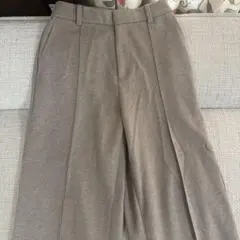 ベージュ ワイドパンツ ウール混紡