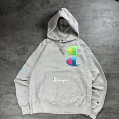 Champion リバースウィーブ マルチカラー ビッグC パーカー グレー M