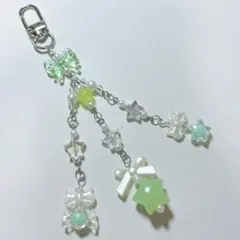 ビーズストラップ y2k（緑リボン星）