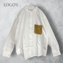 【LOGOS DAYS ロゴス】　バンドカラーシャツ　コットン　ワンポイント刺繍