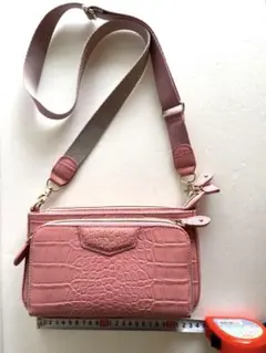 ピンク レザークロコダイル型押し財布ショルダーバッグ