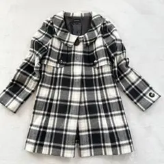 h848 プライドグライド チェック柄コート ウール混 ミドル丈 38 グレー系