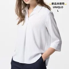新品未使用　UNIQLO レーヨン　スキッパーブラウス　ストライプ　L