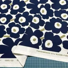 マリメッコ 生地 ミニウニッコ ダークブルー ゴールド2023冬 日本限定