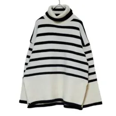 ギャビネ タートルネック ニット ボーダー 白黒 セーター【F】