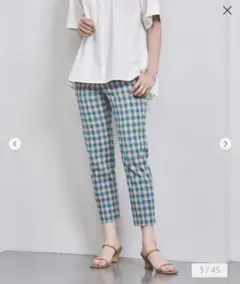 【新品】青とベージュのチェック柄スリムパンツ　UNITEDARROW