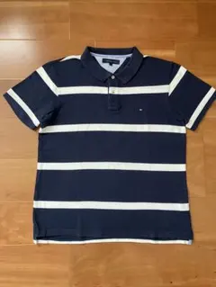 TOMMY HILFIGER ネイビー ストライプ ポロシャツ