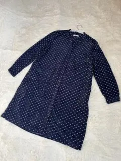 【ニコアンド】ネイビー 三角柄 ロングワンピース チュニック 長袖 フリーサイズ