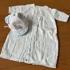 ミキハウスファースト　赤ちゃんの城　ガーゼロンパース　新生児50-60 帽子42