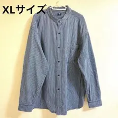 ボタンアップシャツ　ストライプ　長袖　青色　UNIQLO ユニクロ