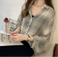 【ラスト1点】チェックシアーシャツ 韓国ファッション