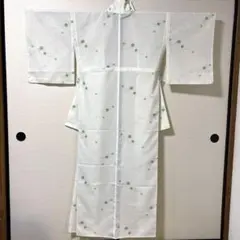 夏着物 絽 小紋 白地 緑色 楓 観世水柄【リメイク用】