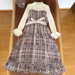 【axes femme POETIQUE】チェックベロアシフォンワンピ