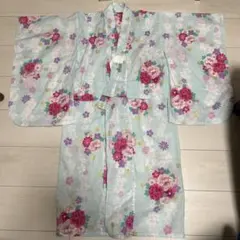女の子　花柄浴衣 水色 7-8歳