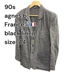 90s agnes b. 黒リネンジャケット サイズ44 ブラックシャンブレー