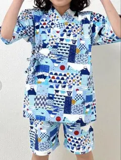子供用 甚平 富士山柄 ブルー系 上下セット