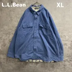 エルエルビーン ジャケット ブルゾン 青 裏チェック XL コットン【8606】