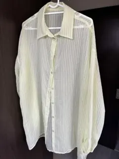 薄い黄色 ストライプ シースルー 長袖シャツ freeサイズ　forksy.