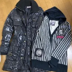 ピンクラテ コート カーディガン 黒 ストライプ ドクロ ロック 平成レトロ