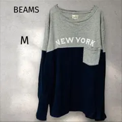 BEAMS ＊NEW YORK ロゴ 長袖Tシャツ 【M】グレー ネイビーのサムネイル