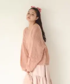 【美品】muguet low gauge ami knit ピンクベージュ