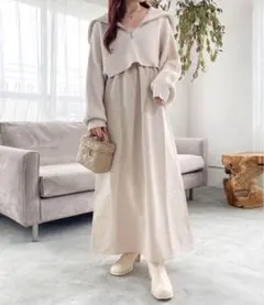 Heather ハーフZIP2PSETワンピース アイボリー