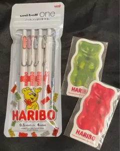 ハリボー　ユニボールワン　ボールペン4本セット　ゲルインクボールペン　ステッカー