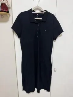 ネイビー 半袖ポロワンピース