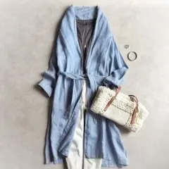 美品▲fog linen work//リネンロングガウン▲水色 リトアニアリネンのサムネイル