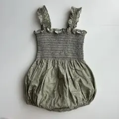 S anneshirley オリーブ 花柄シャーリングロンパース S