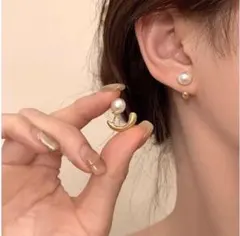 パール 風ゴールド スタッドピアス