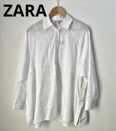 ZARA) 新品未使用タグ付き レース 白 シャツ ブラウス 定価6,990円